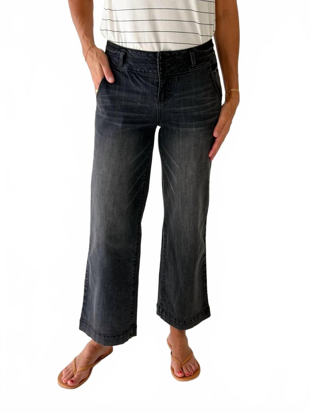 NEW 1822 DENIM slim wide leg jeans with double stacked waistband in billie